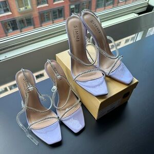 Brand new square toe lilac rhinestone strap heels size 7 and 7.5